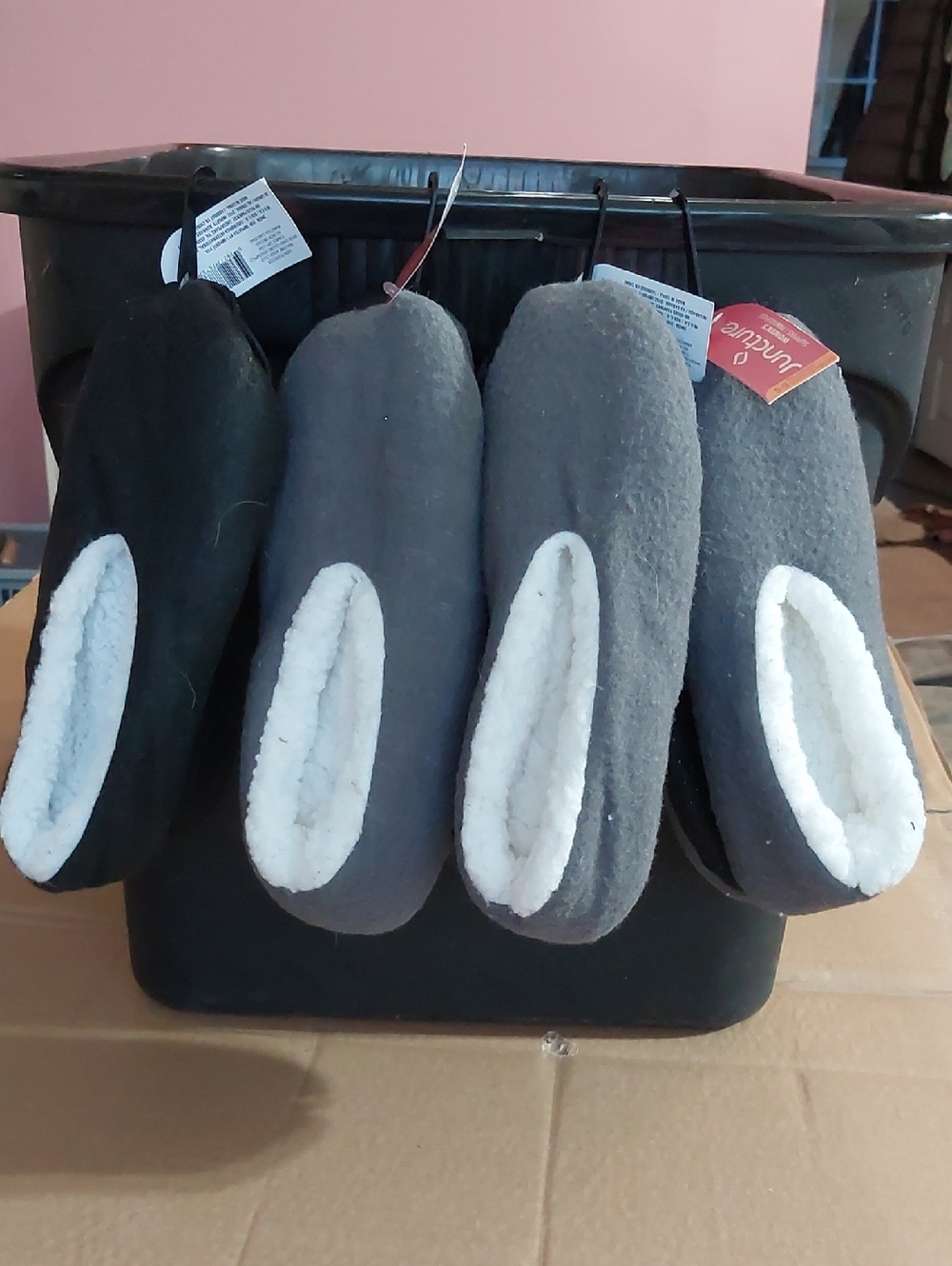 4 Pair Cozy Fleece Lined Slip-On Slippers - Gray & Black Women's Size 5-9